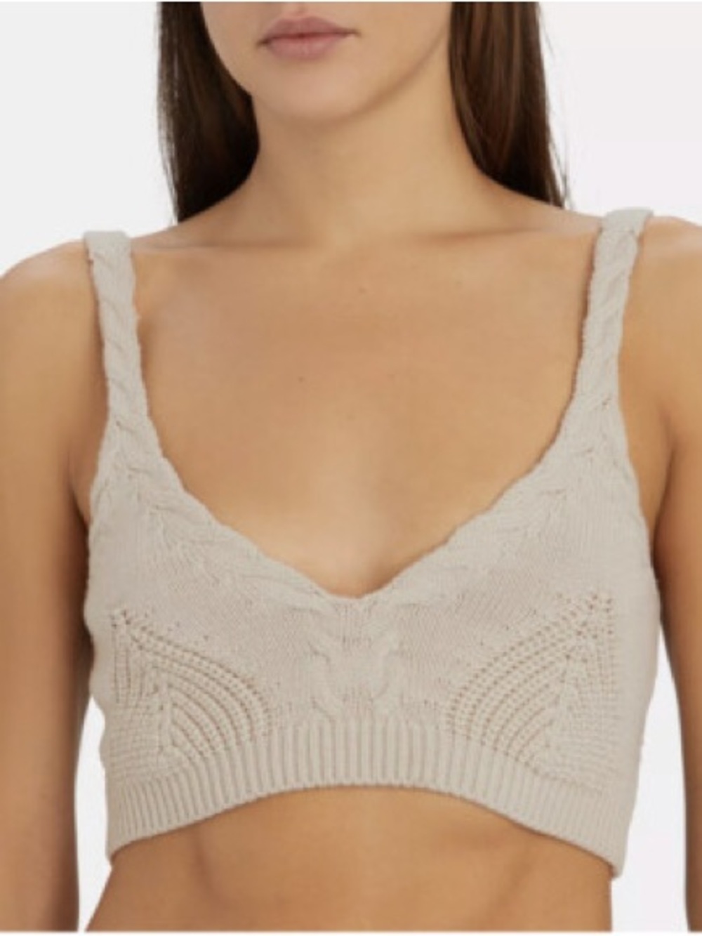 Jonathan Simkhai Sz S Elsa Cream Knit Cotton Wool Cropped Bralette Top